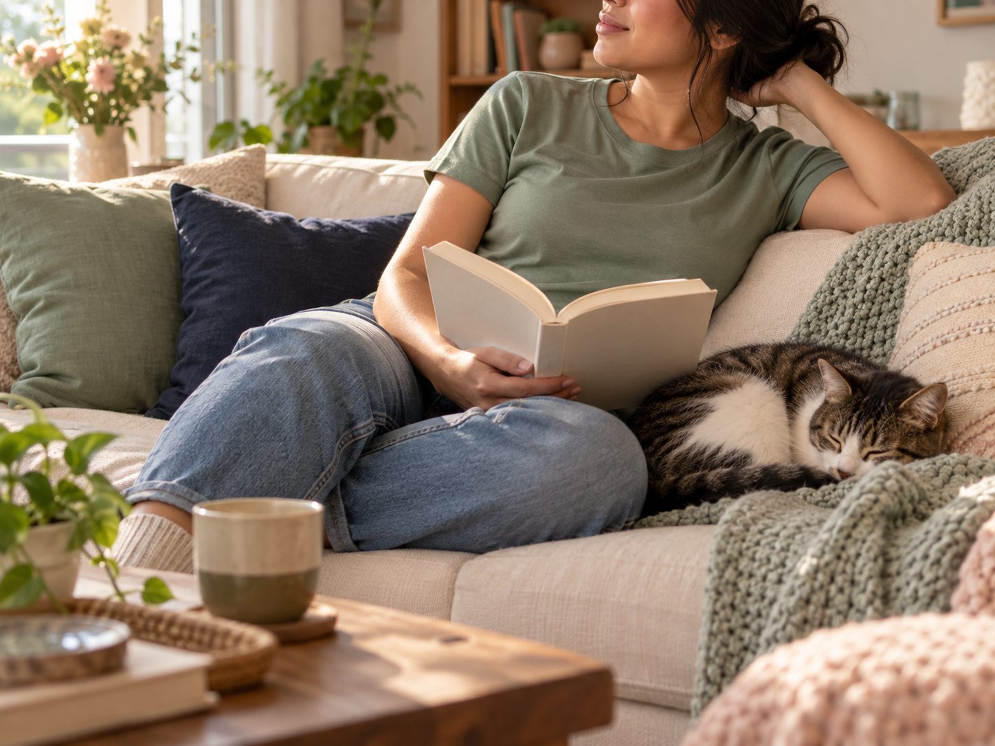 Nurse relaxing at home on a day off